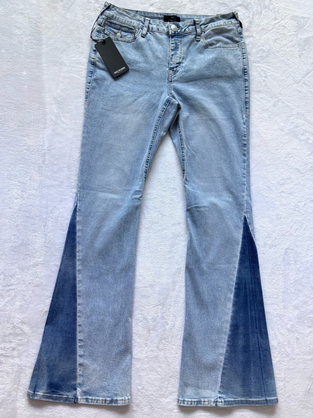 TRUE RELIGION Joey Mid Rise Flap Pocket Two-Tone Flare Jean--NWT--30
